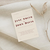 Burgundy Wedding Invitation and Rsvp Set | Minimalist Cream Invite Envelopes