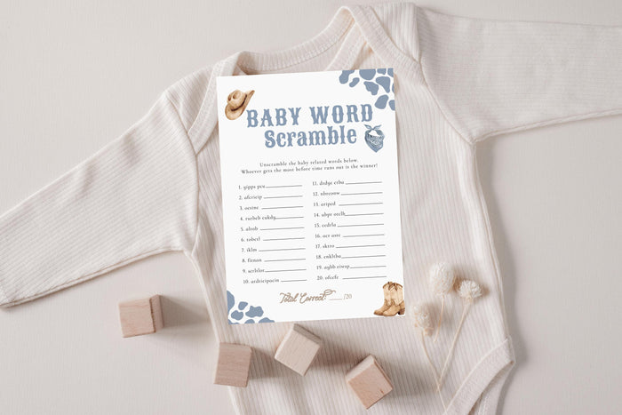 Baby Word Scramble Baby Shower Game | Blue Cowboy Western