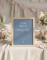 How Big is Mommy's Belly Sign | Boho Dusty Blue Baby Shower Game Sign 8x10 BM1