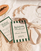 Green Bachelorette Itinerary Invitation with Envelopes | Old Money Green Stripe Elegant