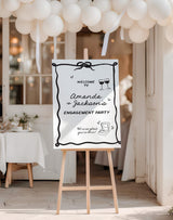 Black Engagement Party Welcome Sign | Minimalist Modern | Hand Drawn