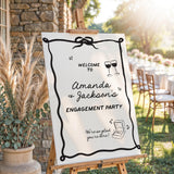 Black Engagement Party Welcome Sign | Minimalist Modern | Hand Drawn