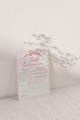 Baby Predictions and Advice Card | Red Bow Shower Pink