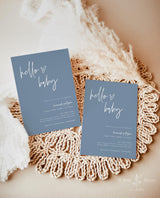 Minimalist Boy Baby Shower Invitation with Envelopes | Blue Boho Hello Baby BM1