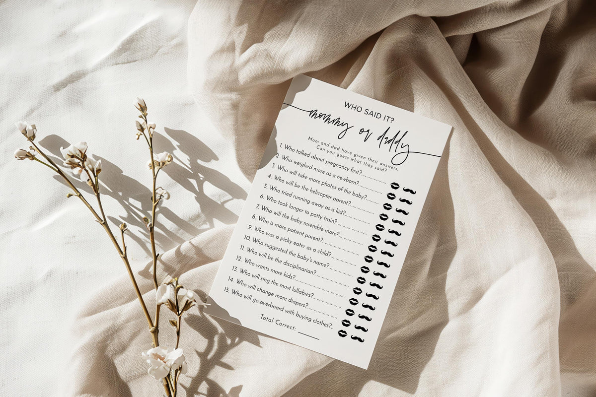 Mommy or Daddy Game | Minimalist Baby Shower Game Card 5x7 BM1