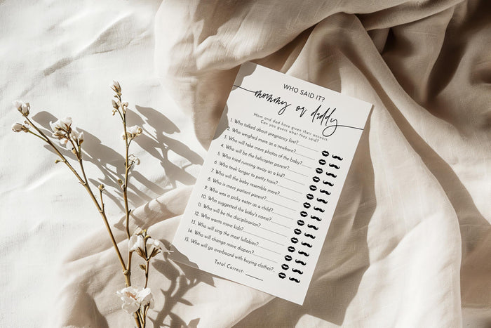 Mommy or Daddy Game | Minimalist Baby Shower Game Card 5x7 BM1
