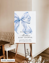 Blue Bow Baby Shower Welcome Sign | Coquette Theme