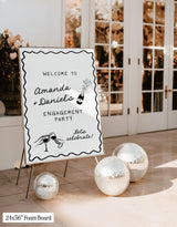 Printed + Shipped Handwritten Engagement Party Welcome Sign, Champagne Tower Welcome, Funky Whimsical Engagement, Illustration Party Sign