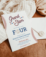 Baseball Fourth Birthday Invitation with Envelopes | Grand Slam Party Boy Invite 5x7