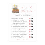 He Said She Said Bridal Shower Game | Wildflower Books Activity