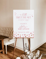 Heart Baby Shower Welcome Sign | Little Sweetheart On The Way Pink Valentines