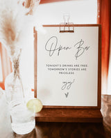 Open Bar Sign | Minimalist Wedding Modern Funny