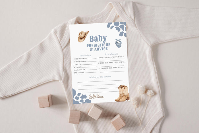 Predictions and Advice Baby Shower Card | Blue Cowboy Western