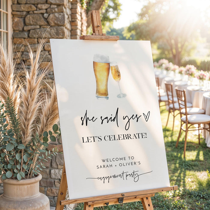 Bubbles and Brews Engagement Party Welcome Sign | She Said Yes Beers and Cheers |