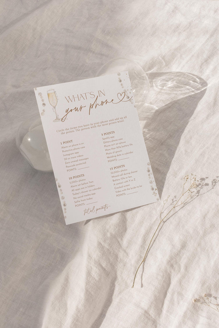 Whats on Your Phone Bridal Shower Game | Pearls and Prosecco