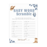 Baby Word Scramble Baby Shower Game | Blue Cowboy Western