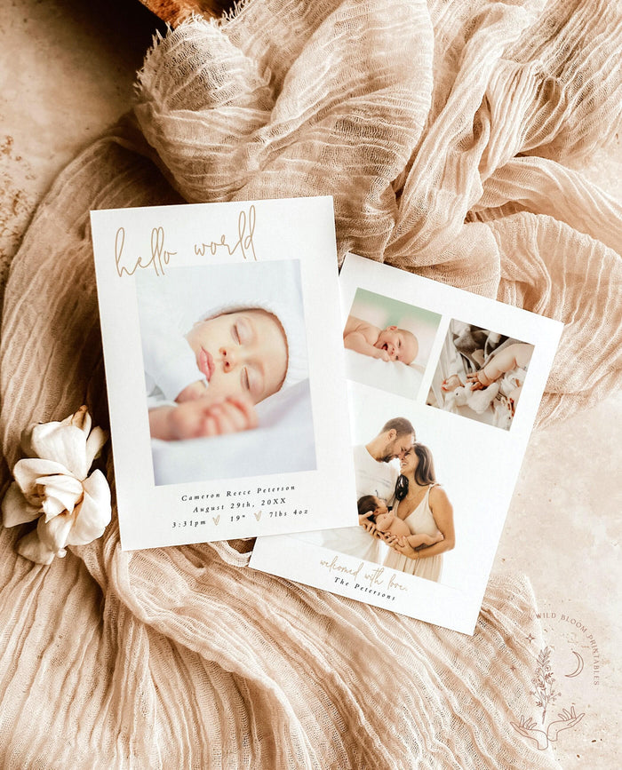 Birth Announcement Card Photo Baby | Hello World Modern Minimalist
