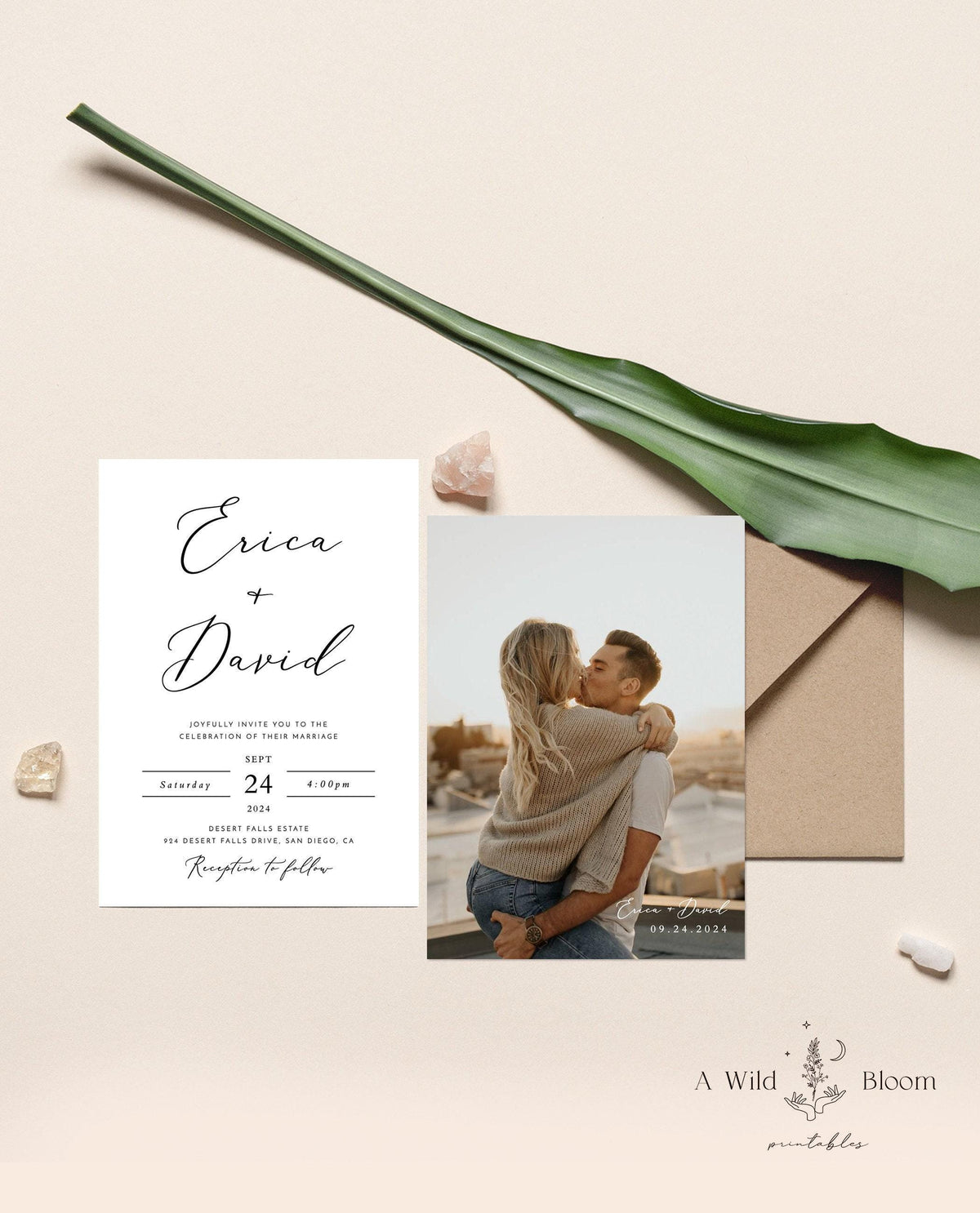 Minimalist Wedding Invitation with Envelopes | Modern Photo Wedding Invite 5x7