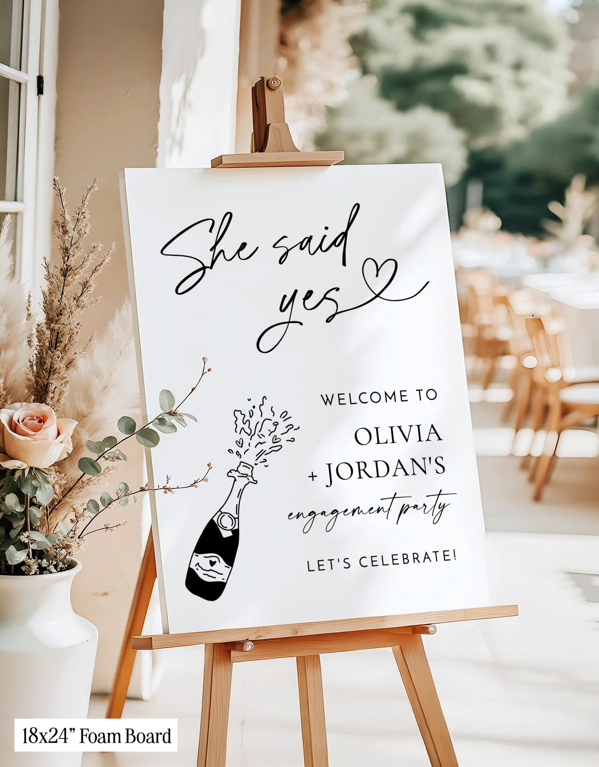 She Said Yes Engagement Party Welcome Sign | Modern Champagne