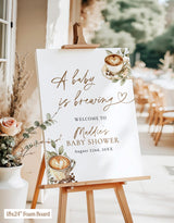 A Baby is Brewing Shower Welcome Sign | Espresso Coffee Theme - Printed Sign by Wild Bloom Design Studio