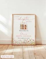 A New Chapter Bridal Shower Welcome Poster | Floral Storybook Handwritten Spring