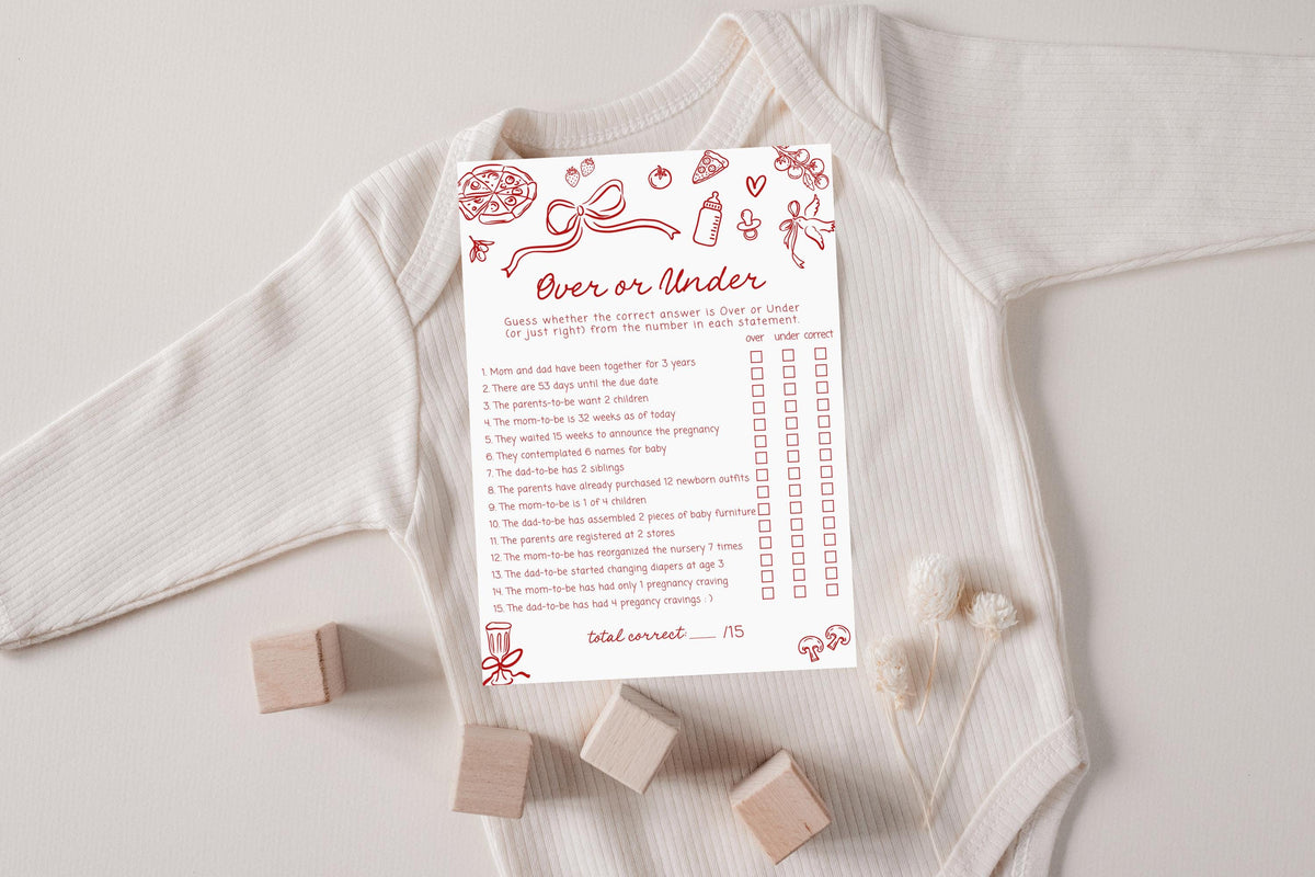 Over or Under Baby Shower Game | Red Bow Boho Activity