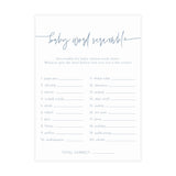 Baby Word Scramble Game | Dusty Blue Baby Shower Game Card 5x7 BM1