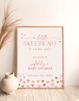 Heart Baby Shower Welcome Sign | Little Sweetheart On The Way Pink Valentines