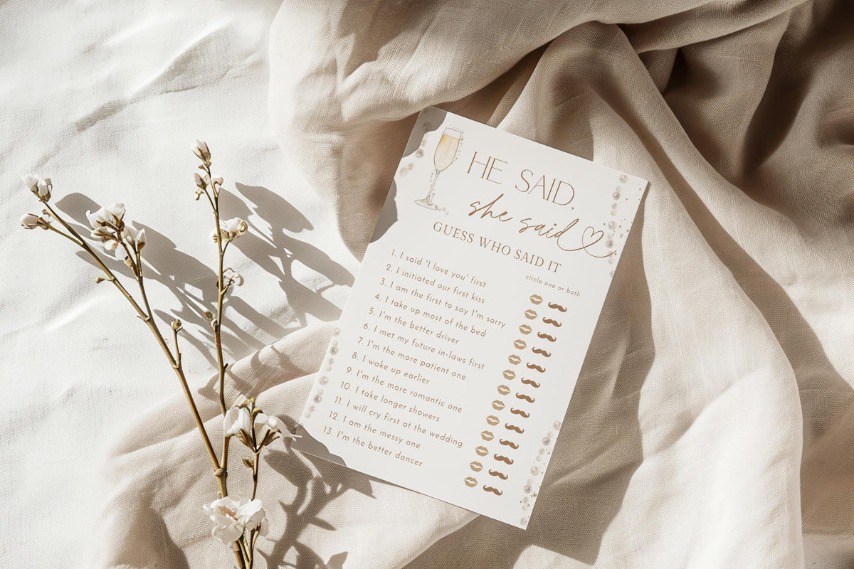 He Said She Said Bridal Shower Game | Pearls and Prosecco