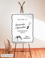 Printed + Shipped Handwritten Engagement Party Welcome Sign, Champagne Tower Welcome, Funky Whimsical Engagement, Illustration Party Sign