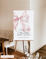 Pink Bow Bridal Shower Welcome Sign | She's Tying The Knot