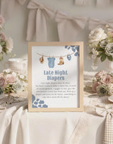 Late Night Diapers Baby Shower Sign 8x10 | Blue Cowboy Western