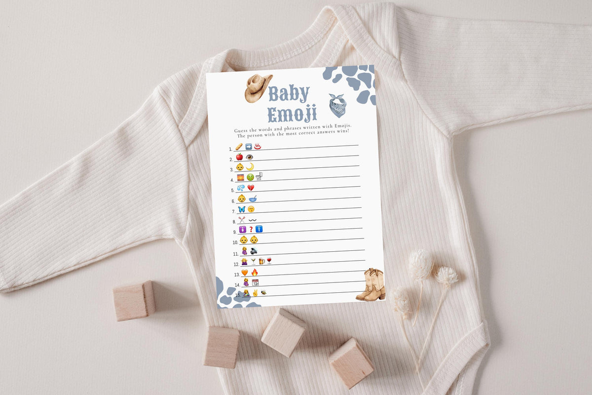 Emoji Pictionary Baby Shower Game | Blue Cowboy Western