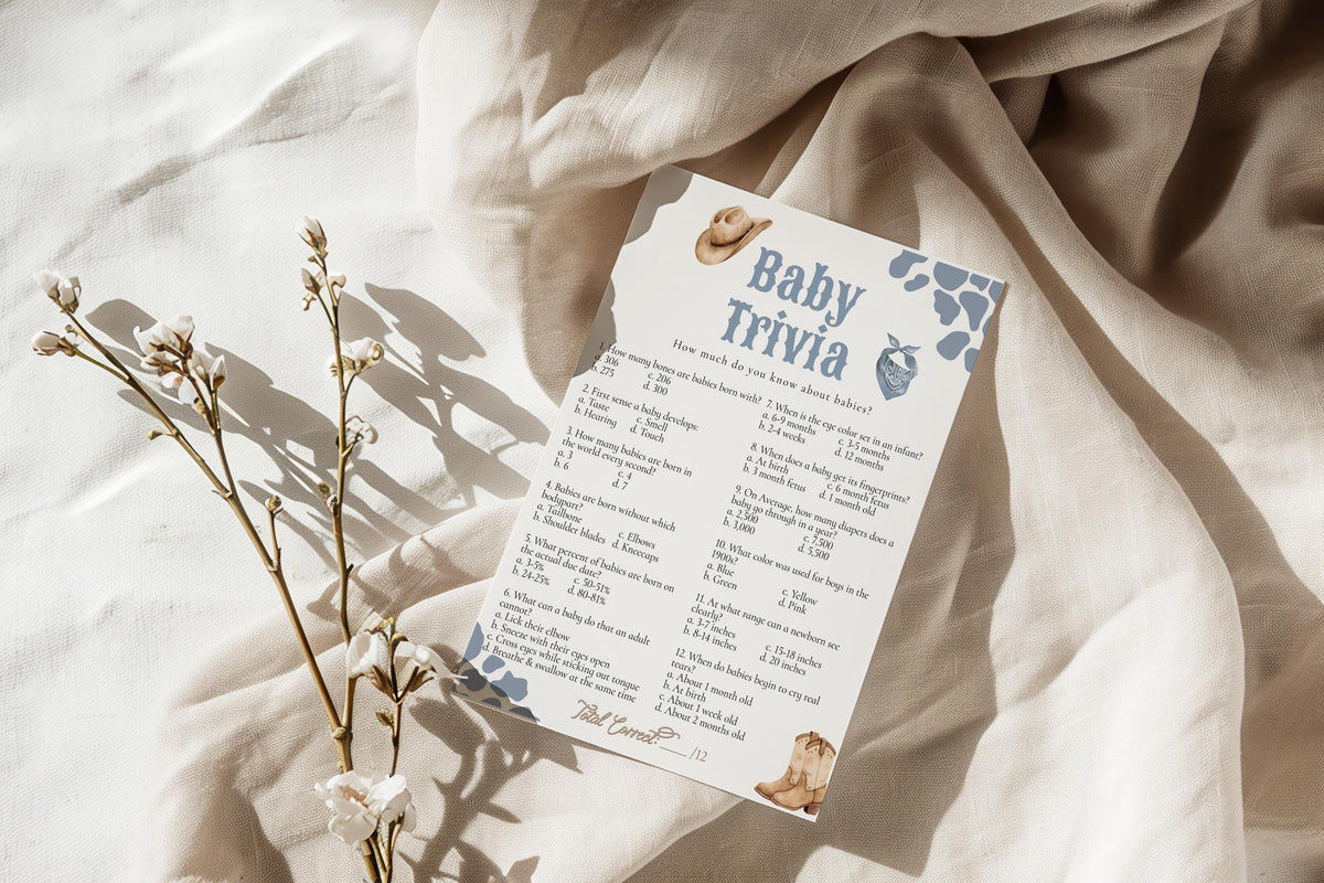 Baby Shower Trivia Baby Shower Game | Blue Cowboy Western
