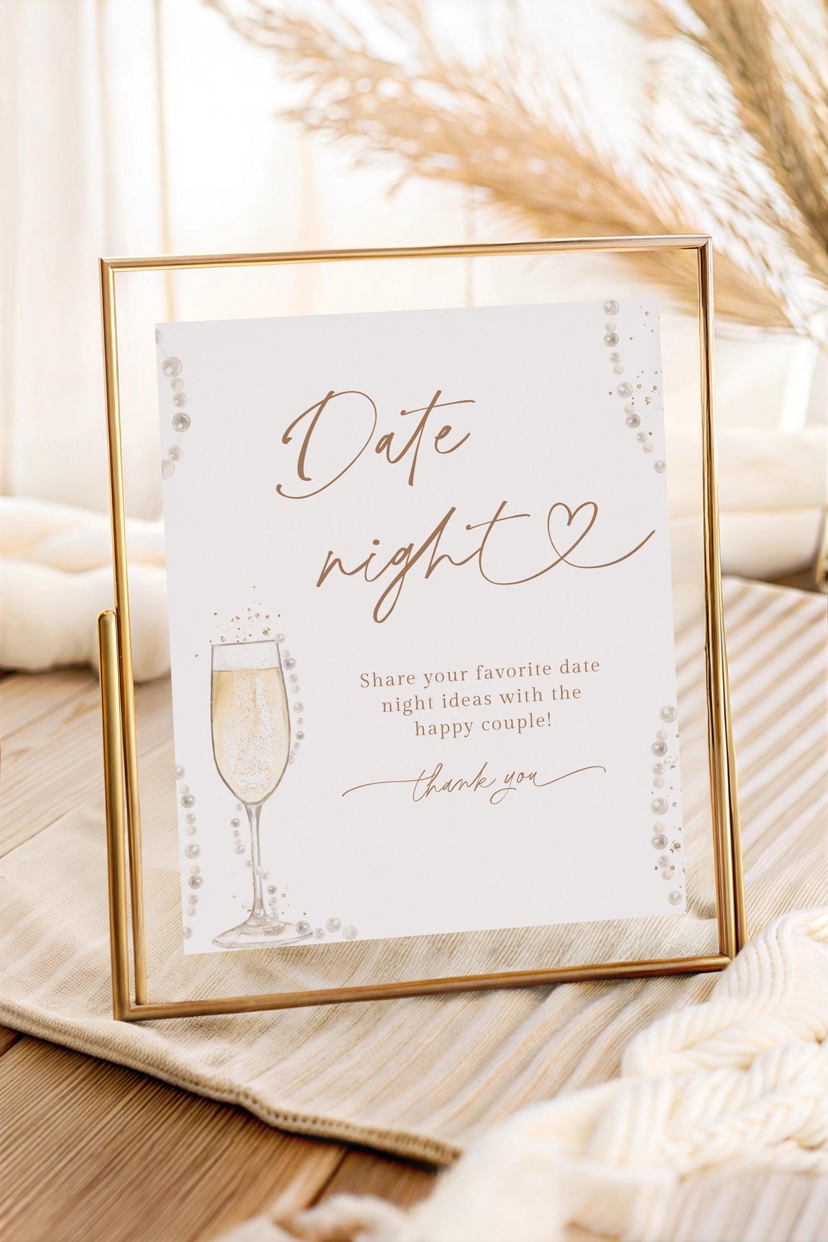 Date Night Ideas Bridal Shower Sign | Pearls and Prosecco