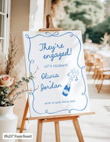 Champagne Engagement Party Welcome Sign | Blue Handwritten Calligraphy Theme