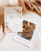 Boho Photo Save the Date with Envelopes | Pampas Grass Arch Minimalist Wedding 5x7