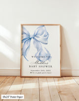 Blue Bow Baby Shower Welcome Sign | Coquette Theme