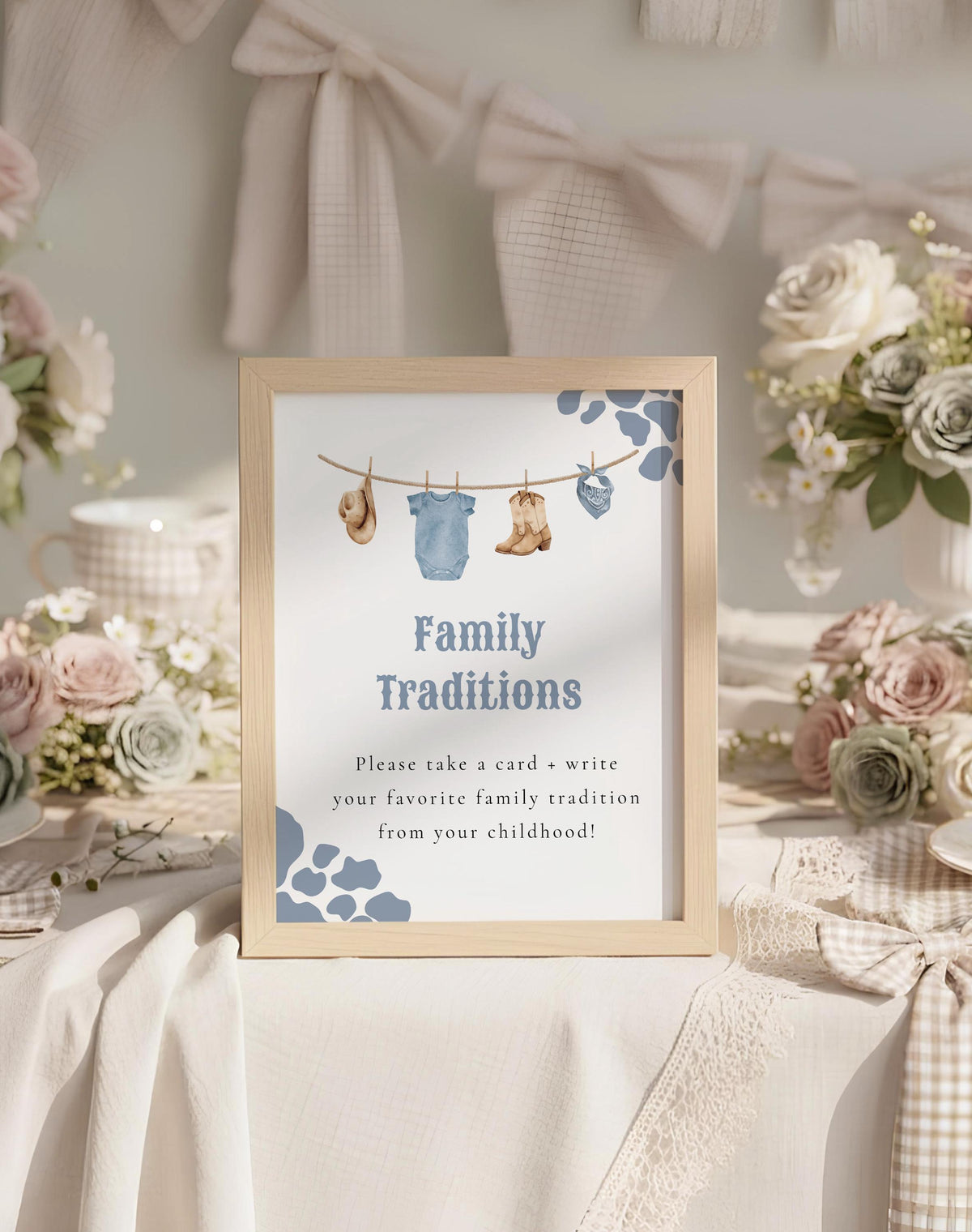 Family Traditions Baby Shower Sign 8x10 | Blue Cowboy Western
