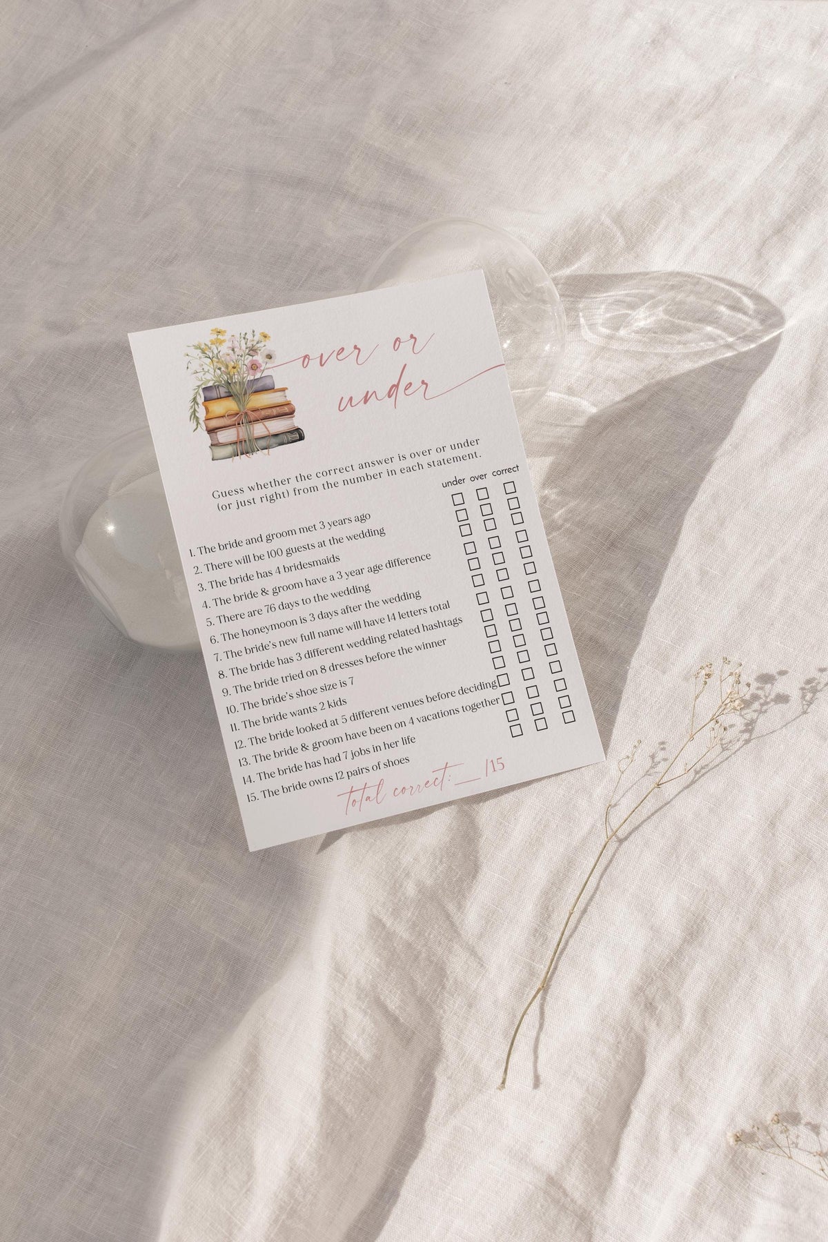 Over or Under Bridal Shower Game | Wildflower Books Activity