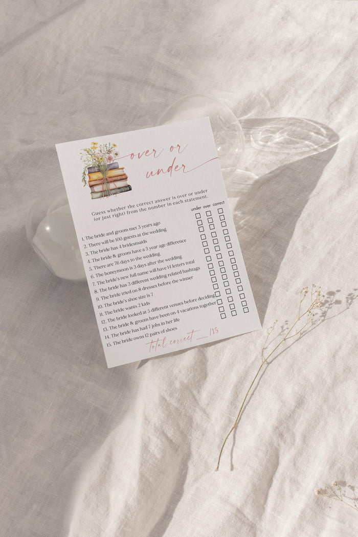 Over or Under Bridal Shower Game | Wildflower Books Activity