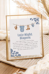 Late Night Diapers Baby Shower Sign 8x10 | Blue Cowboy Western