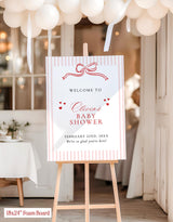 Coquette Bow Baby Shower Welcome Sign | Striped Heart Theme