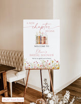 A New Chapter Bridal Shower Welcome Poster | Floral Storybook Handwritten Spring - detail view