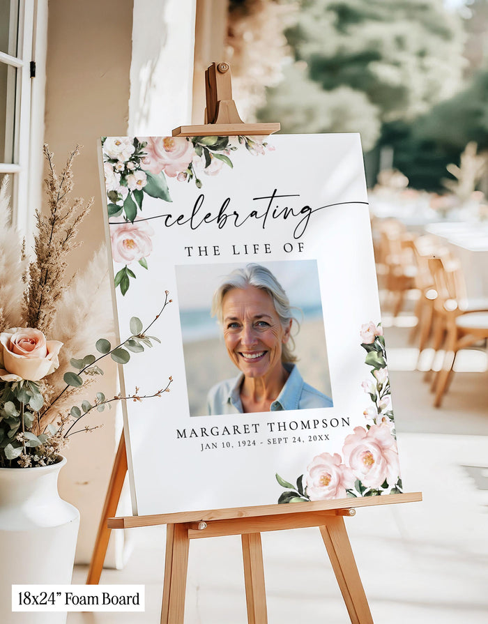 Floral Funeral Memorial Sign | Celebration of Life | In Loving Memory