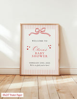 Coquette Bow Baby Shower Welcome Sign | Striped Heart Theme