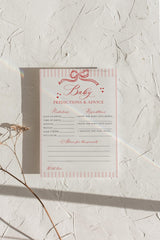 Baby Predictions and Advice Card | Red Bow Shower Pink