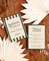 Green Bachelorette Itinerary Invitation with Envelopes | Old Money Green Stripe Elegant