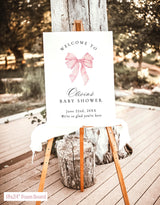 Pink Bow Baby Shower Welcome Sign | Coquette