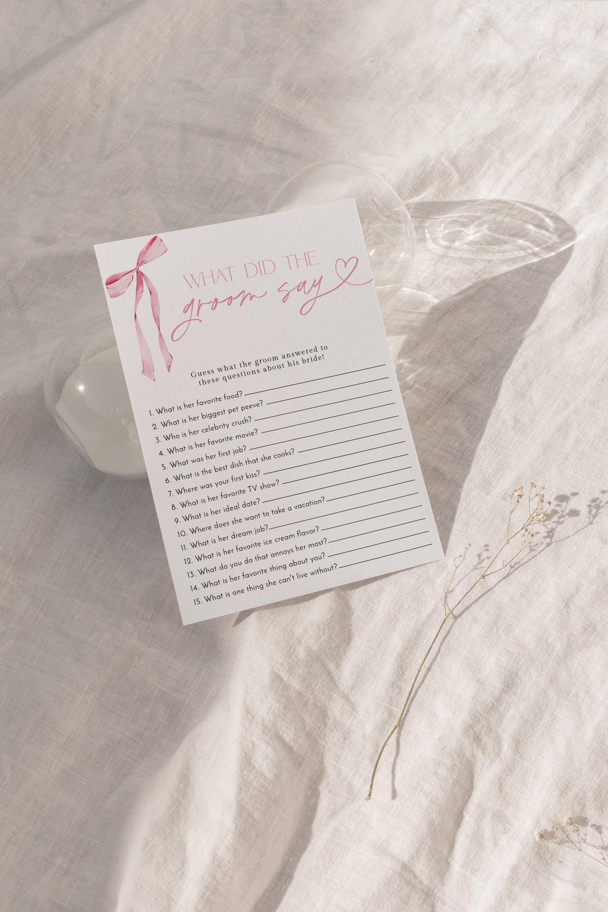 What Did the Groom Say Game Bridal Shower Game | Pink Bow